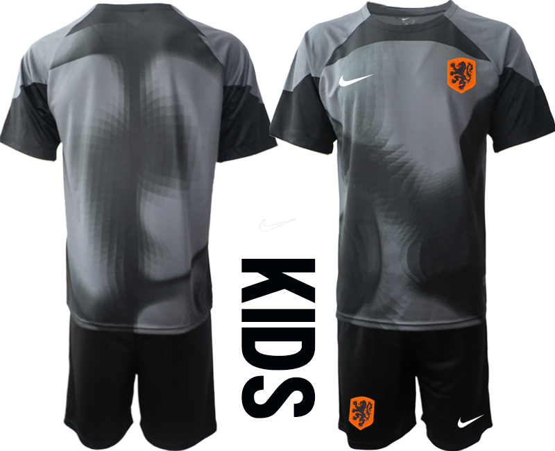 Youth 2022 World Cup National Team Netherlands black goalkeeper blank Soccer Jersey->youth soccer jersey->Youth Jersey